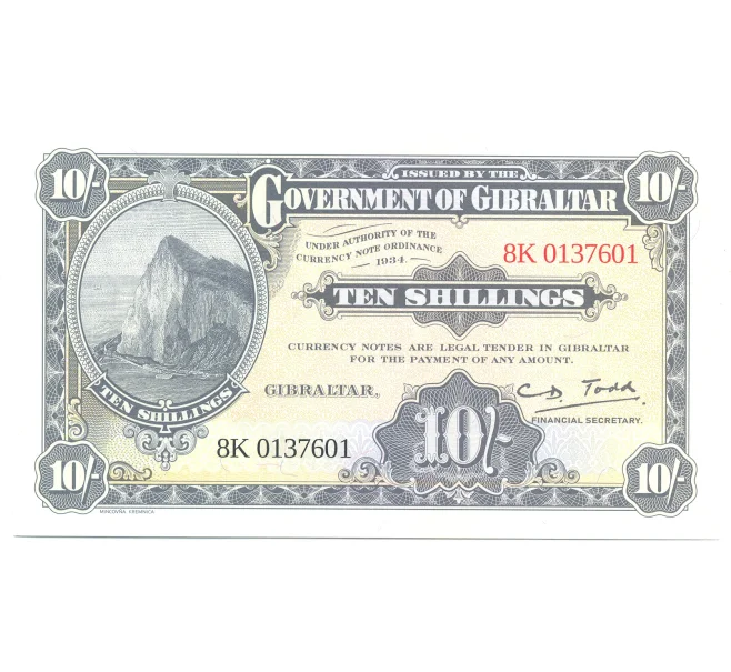 Банкнота 10 шиллингов 2018 года Гибралтар (Артикул B2-5133)