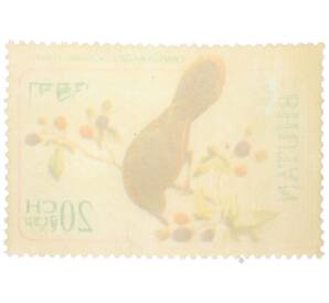 Почтовая марка 20 четрумов 1968 года Бутан «Редкие птицы - Краснокрылая кустарница» — Фото №2