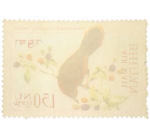 Почтовая марка 1.50 нгултрума 1968 года Бутан «Редкие птицы - Краснокрылая кустарница» — Фото №2