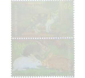 Сцепка из двух марок 500 рупий 1999 года Индонезия «Домашние животные — Домашняя кошка и домашний кролик» — Фото №2