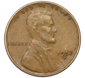 1 цент 1952 года D США — Фото №1