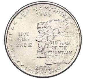 1/4 доллара (25 центов) 2000 года P США «Штаты и территории — Штат Нью-Гемпшир» — Фото №1