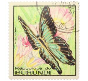 Почтовая марка 3 франка 1968 года Бурунди «Тропические бабочки — Papilio bromius» — Фото №1