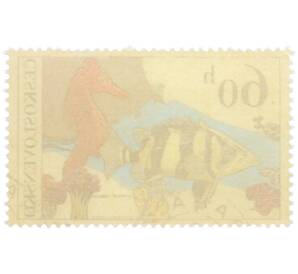 Почтовая марка 60 геллеров 1975 года Чехословакия «Тропические аквариумные рыбы - Индонезийский тигровый окунь и морской конек» — Фото №2