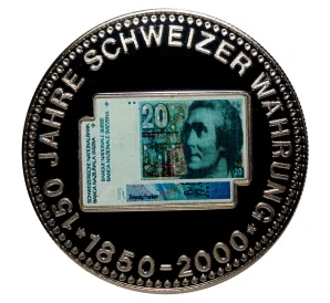 Жетон 2000 года «150 лет швейцарскому франку» (банкнота 20 франков)