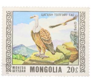 Почтовая марка 20 мунгу 1976 года Монголия «Охраняемые виды хищных птиц — Белоголовый сип» — Фото №1