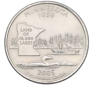 1/4 доллара (25 центов) 2005 года P США «Штаты и территории — Миннесота» — Фото №1