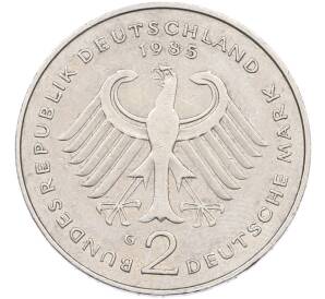 2 марки 1985 года G Западная Германия (ФРГ) «Курт Шумахер» — Фото №2