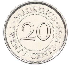 20 центов 1994 года Маврикий — Фото №1