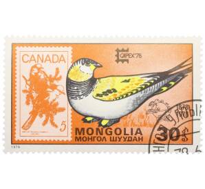Почтовая марка 30 мунгу 1978 года Монголия «Международная филателистическая выставка CAPEX Toronto 1978 — Белобрюхий рябок на марке Канады» — Фото №1