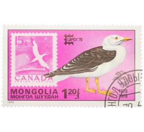 Почтовая марка 1.20 тугрика 1978 года Монголия «Международная филателистическая выставка CAPEX Toronto 1978 — Монгольская чайка на марке Канады» — Фото №1
