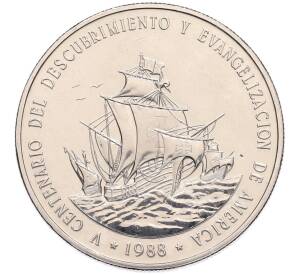 1 песо 1988 года Доминиканская республика «500 лет открытию и евангелизации Америки» — Фото №1