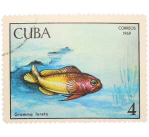 Почтовая марка 4 песо 1969 года Куба «Рыбы — Королевская грамма» — Фото №1