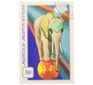 Почтовая марка 30 мунгу 1974 года Монголия «Монгольский цирк — Слон на мяче» — Фото №1