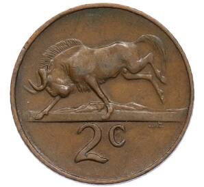 2 цента 1965 года ЮАР — Надпись на африкаанс языке (SUID-AFRIKA) — Фото №1