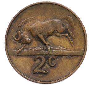 2 цента 1965 года ЮАР — Надпись на африкаанс языке (SUID-AFRIKA) — Фото №1