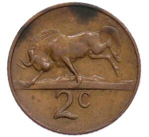 2 цента 1965 года ЮАР — Надпись на африкаанс языке (SUID-AFRIKA) — Фото №1