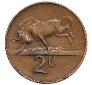 2 цента 1966 года ЮАР — Надпись на английском языке (SOUTH AFRICA) — Фото №1