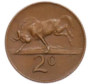 2 цента 1967 года ЮАР — Надпись на африкаанс языке (SUID-AFRIKA) — Фото №1