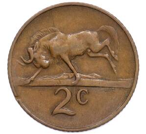 2 цента 1967 года ЮАР — Надпись на английском языке (SOUTH AFRICA) — Фото №1