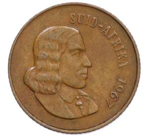 2 цента 1967 года ЮАР — Надпись на африкаанс языке (SUID-AFRIKA) — Фото №2