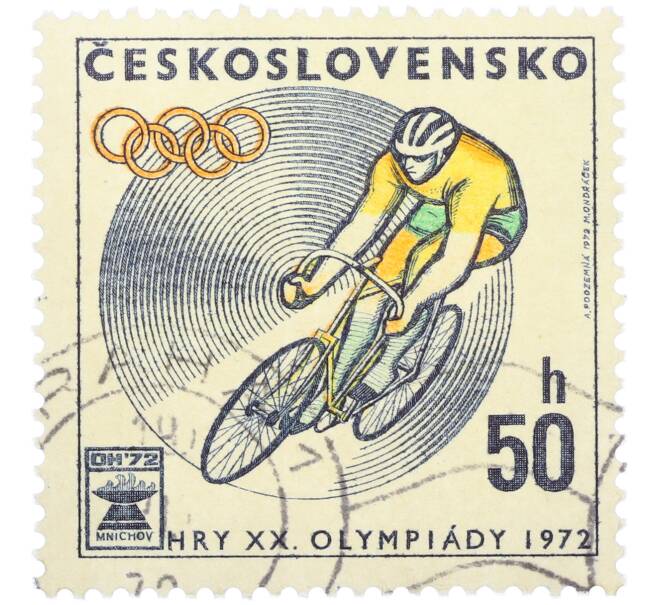Почтовая марка 50 геллеров 1972 года Чехословакия «Олимпийские игры в Мюнхене — Велоспорт» (Артикул: K12-85086) — Фото №1