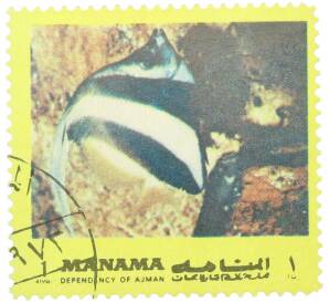 Почтовая марка 1 риал 1971-1972 года ОАЭ (Аджман) «Тропические рыбы» — Фото №1