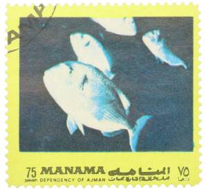 Почтовая марка 75 дирхам 1971-1972 года ОАЭ (Аджман) «Тропические рыбы» — Фото №1