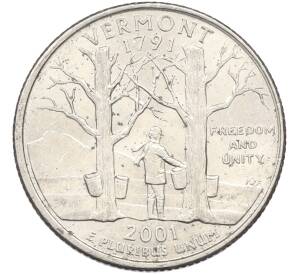 1/4 доллара (25 центов) 2001 года P США «Штаты и территории — Вермонт» — Фото №1