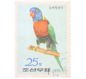 Почтовая марка 25 чон 1975 года Северная Корея «Попугаи - Радужный лорикет (Trichoglossus haematodus)» — Фото №1