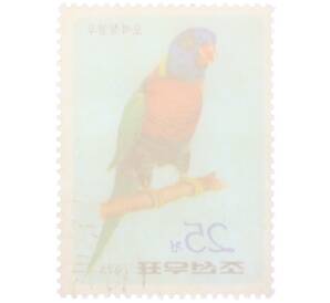 Почтовая марка 25 чон 1975 года Северная Корея «Попугаи - Радужный лорикет (Trichoglossus haematodus)» — Фото №2