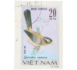 Почтовая марка 20 су 1978 года Вьетнам «Певчие птицы - Китайская хвамей (Garrulax canorus)» (Без перфорации) — Фото №1