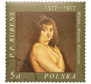 Почтовая марка 5 злотых 1977 года Польша «400-летие со дня рождения Питера Пауля Рубенса — Елена Фоурмент» — Фото №1