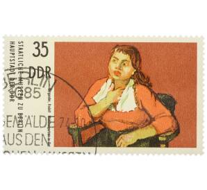 Почтовая марка 35 пфеннигов 1974 года Восточная Германия (ГДР) «Девушка в красном портрете Рудольфа Бергандера» — Фото №1