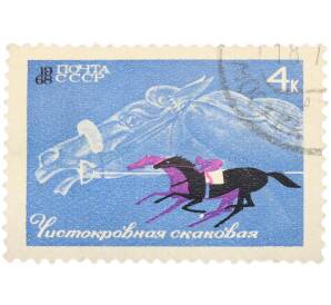 Почтовая марка 4 копейки 1968 года «Коневодство и конный спорт — Скаковая лошадь» — Фото №1