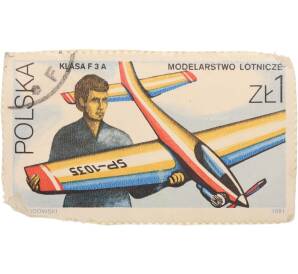 Почтовая марка 1 злотый 1981 года Польша «Авиамодельный спорт — Радиоуправляемый самолет класса F3A» — Фото №1
