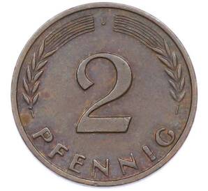 2 пфеннига 1967 года J Германия — Фото №2