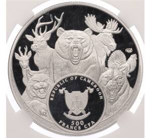 500 франков 2025 года Камерун «Большая семерка России — Глухарь» в слабе ННР (PF70) — Фото №2