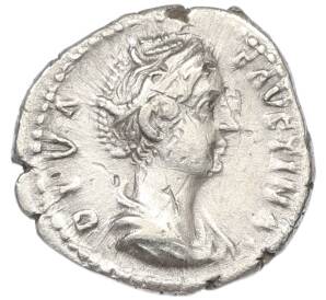 Денарий 141-161 года Римская Империя — Фаустина Старшая (Супруга Антонина Пия — Павлин и трон) — Фото №1