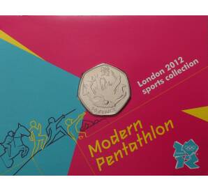 50 пенсов 2011 года Великобритания «XXX летние Олимпийские Игры в Лондоне — Современное пятиборье» (в блистере) — Фото №1