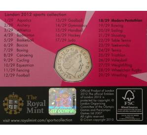 50 пенсов 2011 года Великобритания «XXX летние Олимпийские Игры в Лондоне — Современное пятиборье» (в блистере) — Фото №2
