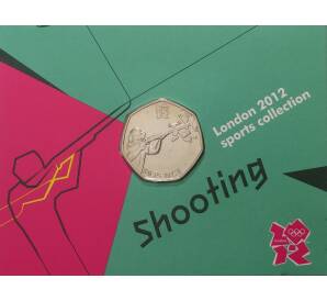 50 пенсов 2011 года Великобритания «XXX летние Олимпийские Игры в Лондоне — Стрельба» (в блистере) — Фото №1