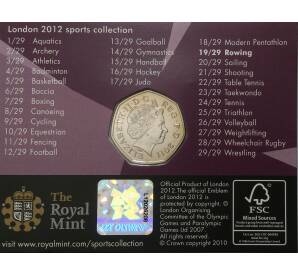 50 пенсов 2011 года Великобритания «XXX летние Олимпийские Игры в Лондоне — Академическая гребля» (в блистере) — Фото №2