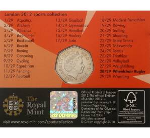50 пенсов 2011 года Великобритания «XIV летние Паралимпийские игры в Лондоне — Регби сидя» (в блистере) — Фото №2