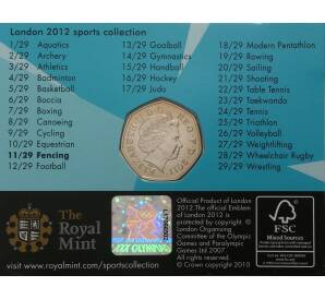 50 пенсов 2011 года Великобритания «XXX летние Олимпийские Игры в Лондоне — Фехтование» (в блистере) — Фото №2