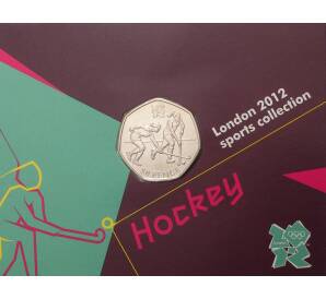 50 пенсов 2011 года Великобритания «XXX летние Олимпийские Игры в Лондоне — Хоккей на траве» (в блистере) — Фото №1