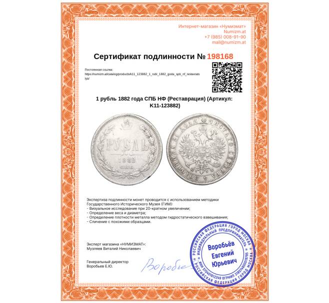 Монета 1 рубль 1882 года СПБ НФ (Реставрация) (Артикул: K11-123882)