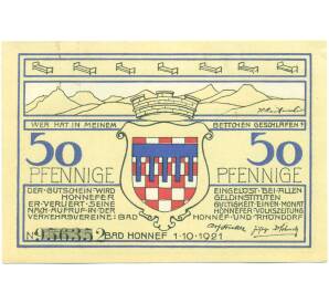 50 пфеннигов 1921 года Германия — город Бад-Хоннеф (Нотгельд) — Фото №2