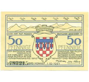 50 пфеннигов 1921 года Германия — город Бад-Хоннеф (Нотгельд) — Фото №2