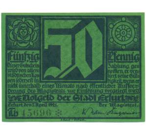 50 пфеннигов 1921 года Германия — город Эрфурт (Нотгельд) — Фото №2